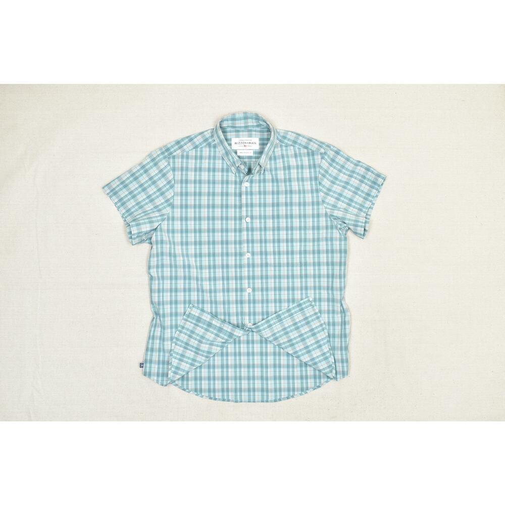 Mizzen+Main Men's Blue Plaid Button-Down Shirt Regular Size M Short Sleeve - Picture 3 of 8